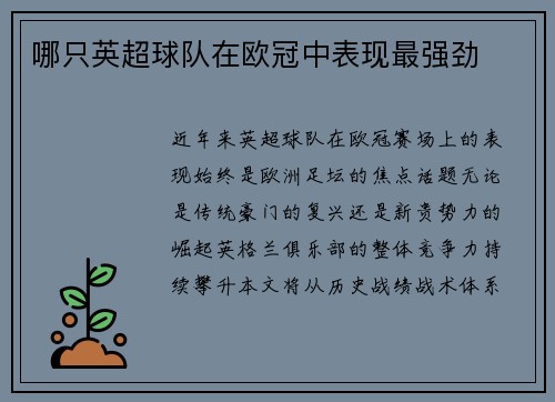 哪只英超球队在欧冠中表现最强劲